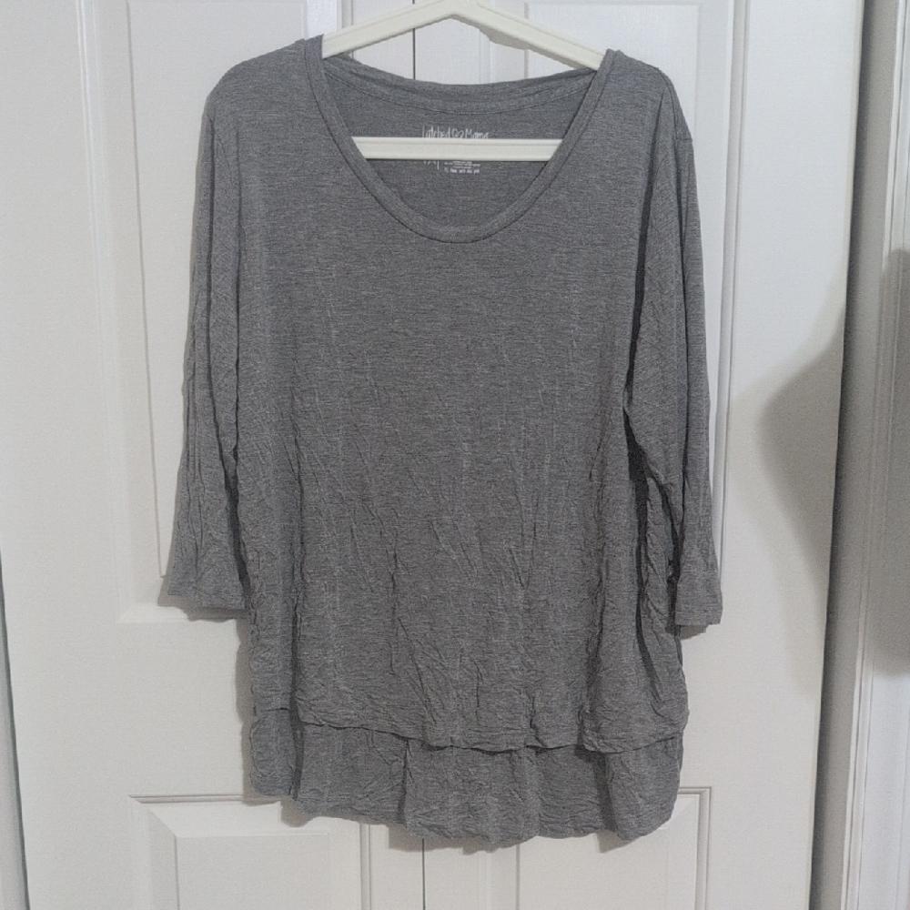Latched Mama Gray 3/4 Sleeve Asymmetrical Blouse